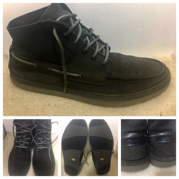 UGG Mens US SZ 14 Chukka Ankle Boots Charcoal Black Leather BAYNE Gray 1006144 main image 12